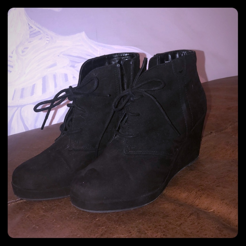 Black suede wedge booties
